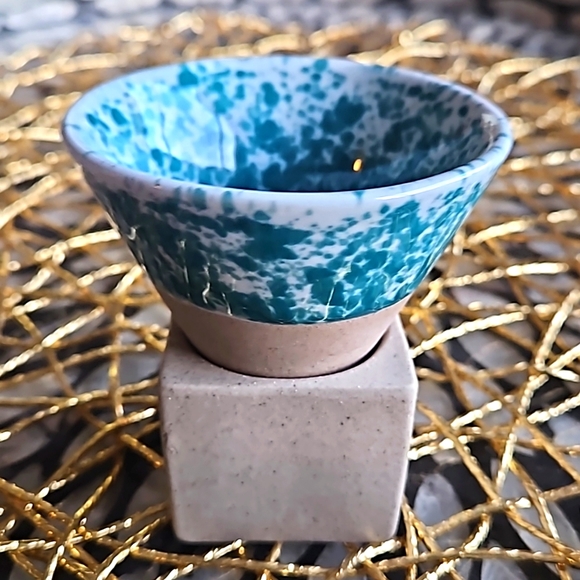 Ceramic Asian Tea | Coffee Cup & Stand | Green Speckled - Picture 2 of 6